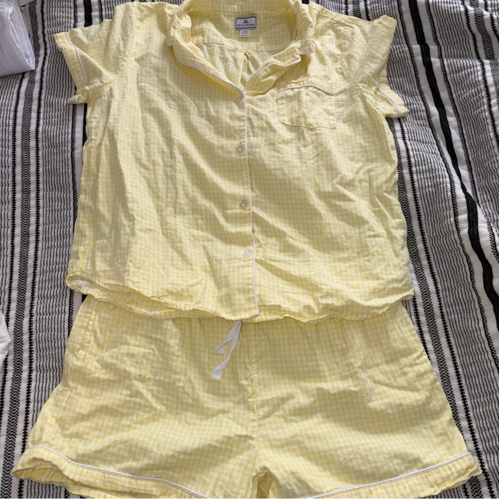 Petite Plume Cotton Short Sleeve Pajama Set Yellow Checkered XL